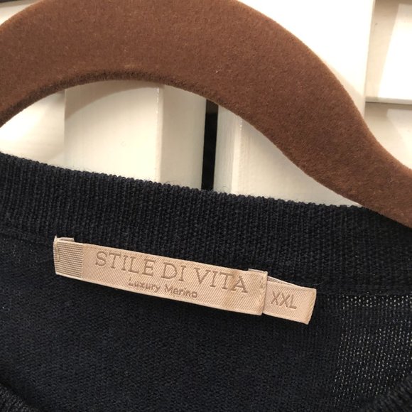 Stile Di Vita Italian Merino crew neck men navy sweater, XXL - Picture 5 of 9